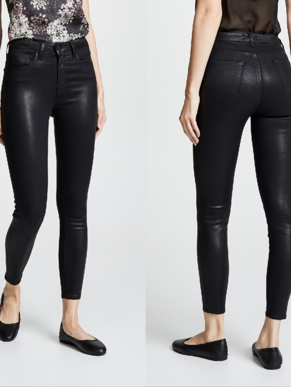L'AGENCE Margot Black Foil Coated Skinny High Rise Jeans - Picture 5 of 9